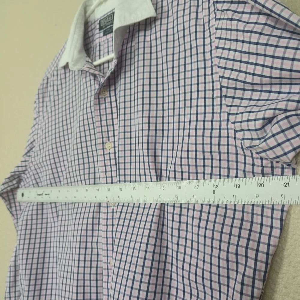 POLO RALPH LAUREN Men's Dress Shirt Long Sleeve 15 1/2-34 Pink/Blue Plaid Button